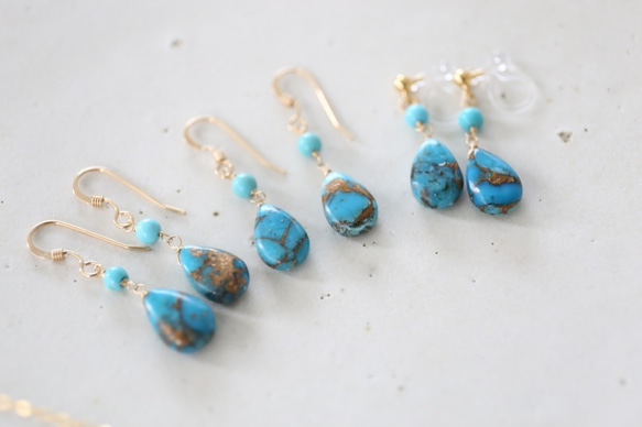 《creema限定》14KGF blue copperturquoise　pierce＆necklace 4枚目の画像