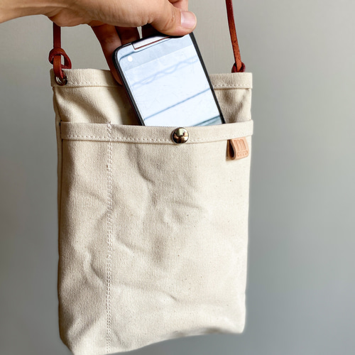 サコッシュ 国産帆布 ホワイト 白 トレッキング サブバッグ