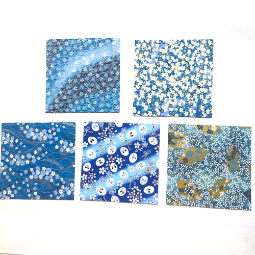 青系の友禅和紙折り紙15.0×15.0㎝ 5種類×5枚 25枚 その他素材 紙月＋