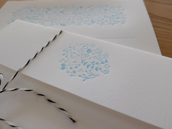 【活版印刷】レターセット flower（しろ×みずいろ）10セットa様専用カート 3枚目の画像