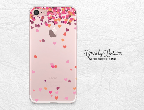 ※ iPhone 7・7 Plus・6/6s・6 Plus・5/5s・SE※ 可愛粉紅色心形圖案手機殼 透明軟殼 第1張的照片