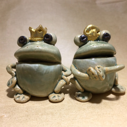 【残り１点：ミニタイプ】カエルの王様＆お姫様ミニタイプ　陶器　蛙　かえる　カエル　 4枚目の画像
