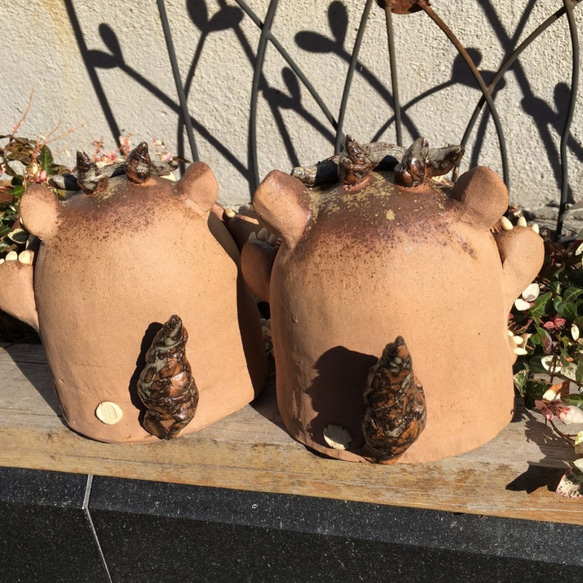 【受注制作】特大シーサーの置き物（ペア）　陶器　笑う門には福来る！　置物　玄関 