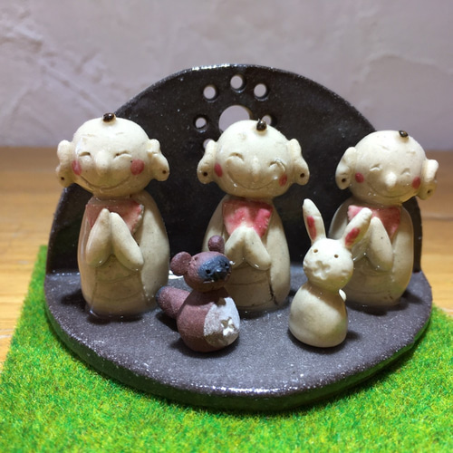 森伊蔵　陶器　激レア商品 限定7】三地蔵さまと森の仲間たち 陶器 うさぎ タヌキ お地蔵さま