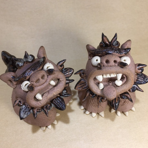 ミニシーサーの置き物（ペア） 陶器 笑う門には福来る！ その他置物