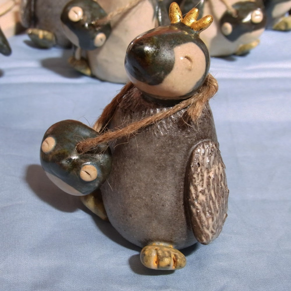 ニコニコ笑顔のペン吉さんと銀太くん 置き物 ペンギン 陶器 その他置物
