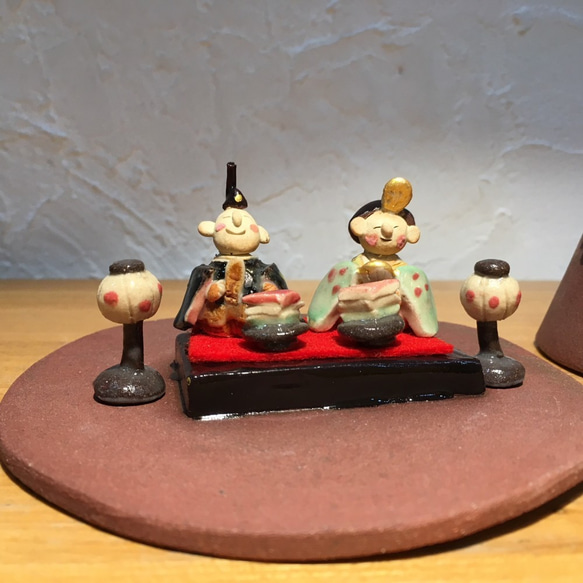 【限定１セット】陶でつくった小さなお雛様飾り　（桃の節句）　ぼんぼり　ひし餅　 4枚目の画像