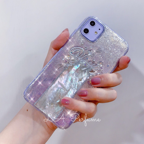 名入れ♡キラキラ流れ星 天然シェル✨ラメ⭐︎オリジナルケース