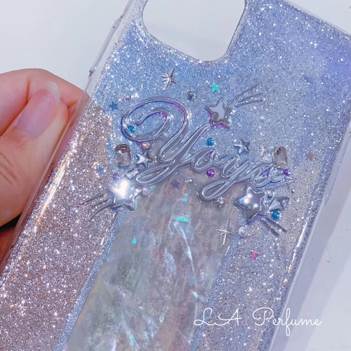 金魚✨名入れ♡キラキラゴージャス✨✨イニシャル オリジナル iPhoneケース 名入れ♡キラキラ流れ星 天然シェル✨ラメ⭐︎オリジナルケース