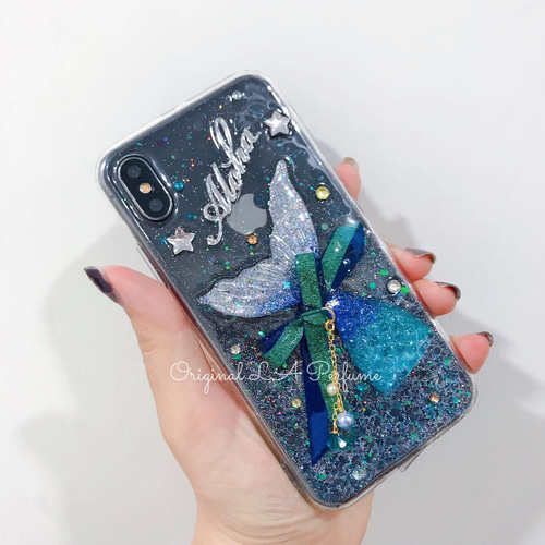 イニシャル♡マーメイド✨キラキラ カラフル 人魚 名入れ iPhoneケース イニシャル マーメイド♡ポップソケット付き キラキラ