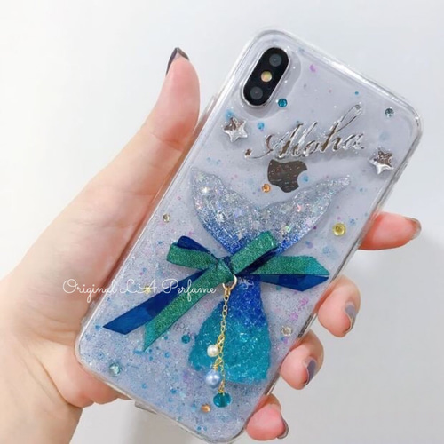 名入れ♡キラキラマーメイド⭐︎リボン✨テール♡iPhoneケース✨