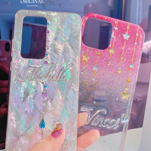 名入れ♡天然シェル✨キラキラ ハートドロップチャーム ホワイト♡iPhone 白 名入れ♡天然シェル✨キラキラ ハートドロップチャーム ホワイト