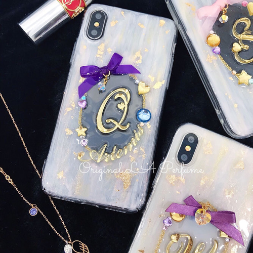 イニシャル＆名入れ♡ミルキーホワイト くすみカラー 金箔フレーク入り