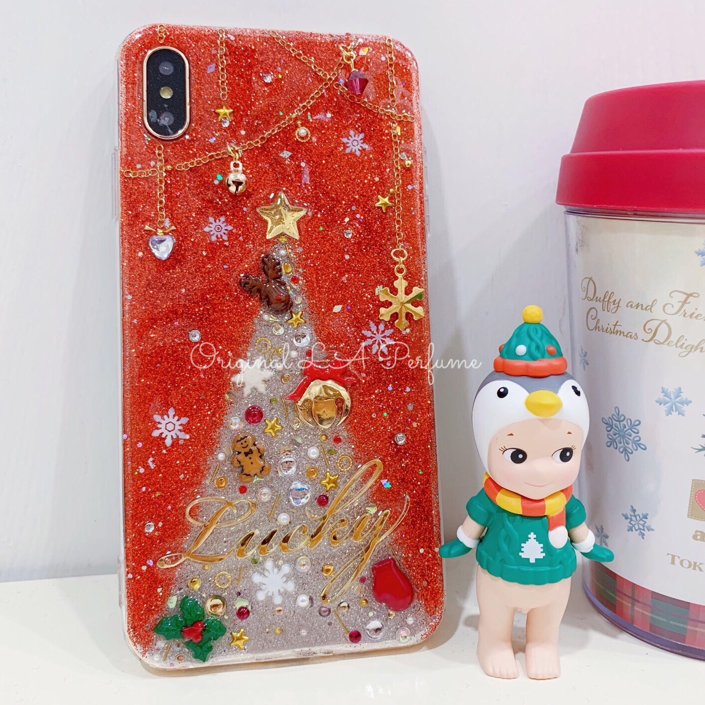 名入れ♡クリスマス⭐︎キラキラ グリッター デコレーション✨レッド イニシャル ゴージャス オリジナルケース