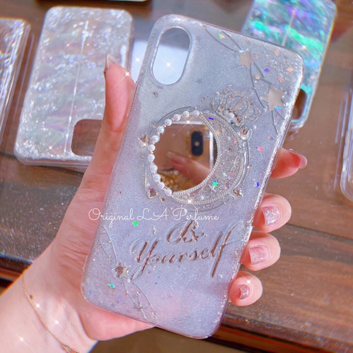 名入れ♡ミラー✨クラウンティアラ パール♡キラキラオリジナル✨iPhoneケース 名入れ♡ミラー✨クラウン ティアラ パール キラキラ オリジナル