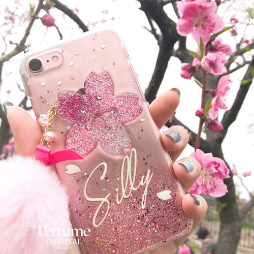 名入れ 桜♡ピンクグリッター✨ハートリボンタッセルチャーム