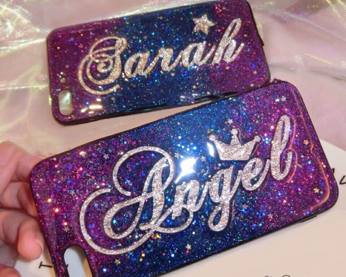 名入れ♡キラキラユニコーン✨リボンチャーム✨パープルブルー系♡スマホケース 314-1-rs.jpg