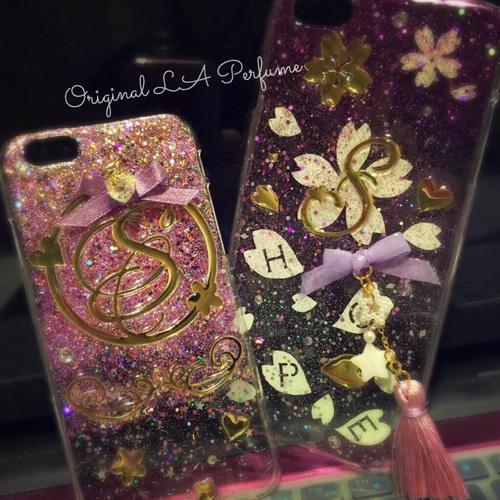 イニシャル＆名入れ♡リボンハートチャーム付き⭐︎キラキラ ライン
