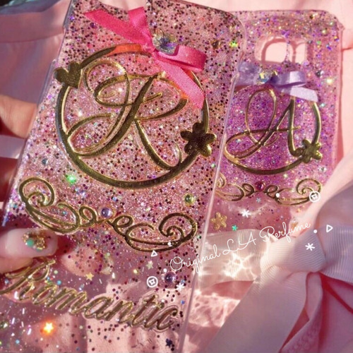 イニシャル＆名入れ♡リボンハートチャーム付き⭐︎キラキラ ライン