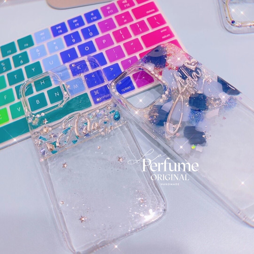 名入れ♡ニュアンスアートペイント✨キラキラグラデーション iPhoneケース 名入れ♡ニュアンスアートペイント✨パール キラキラフレーク入り