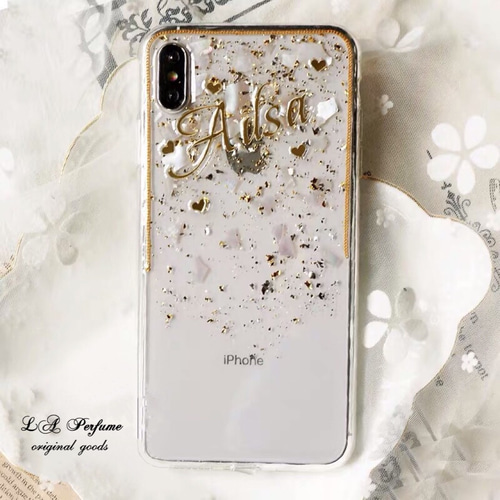 名入れ♡キラキラムーンシェルフレーク✨ピンク系 ラメ⭐︎iPhoneケース 名入れ♡キラキラムーンシェルフレーク✨ピンク系 ラメ