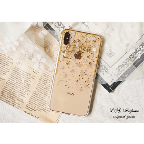 ブランド通販サイトをすべて 名前入り♡キラキラシェルフラワー✨淡色✨フレーク♡Androidケース iPhoneアクセサリー