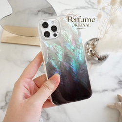 キラキラ天然シェル✨ピンクグリーン系 淡色 貝殻 オリジナル iPhone