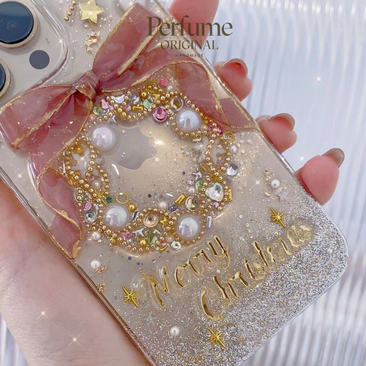 イニシャル＆名入れ♡リボン キラキラ✨パール ツリーオリジナルケース スマホケース イニシャル ピンク くすみカラー