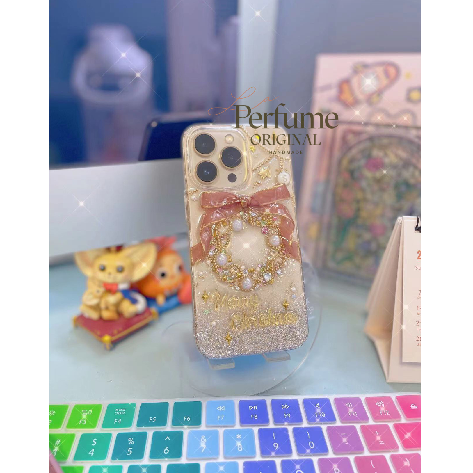 イニシャル＆名入れ♡リボン キラキラ✨パール ツリーオリジナルケース スマホケース イニシャル ピンク くすみカラー