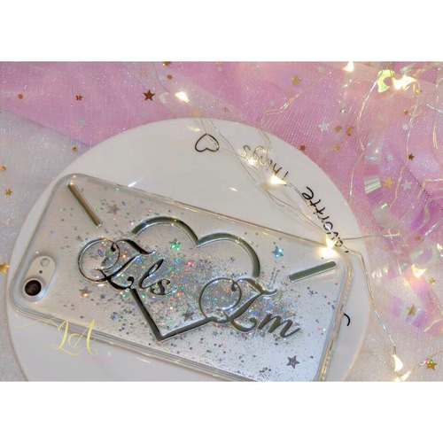 名入れ♡キラキラシェル✨ラメ✨ドロップハートチャームホワイト系♡iPhone 名入れ♡キラキラハートラブレターケースイニシャル 名前入り ラメ