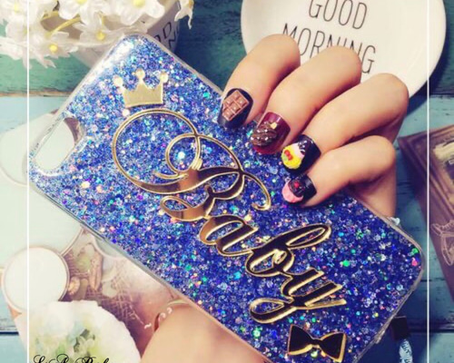 名入れ♡天然シェル✨グリッター ブルー カラフル イニシャル iPhoneケース 名入れ♡イニシャル✨キラキラグリッターケース オリジナル