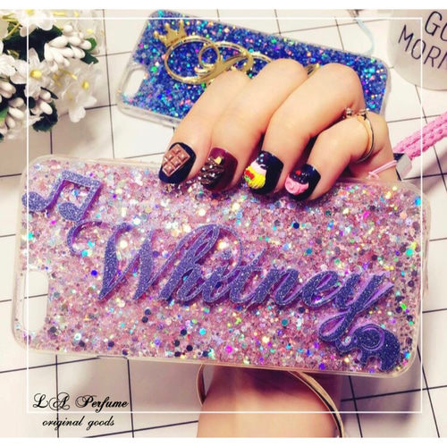 名入れ♡天然シェル✨グリッター ブルー カラフル イニシャル iPhoneケース 名入れ♡イニシャル✨キラキラグリッターケース オリジナル