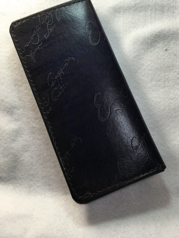 手染めロングウォレット（ぼかし染色＋カリグラフィー文字50文字以内/先頭文字フォント大）【オーダー制作】