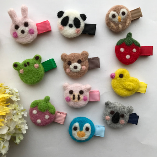 ⓝⓔⓦ【羊毛フェルトにくきゅう】ベビーヘアクリップ　キッズヘアクリップ　ヘアゴム ⓝⓔⓦ【羊毛フェルトにくきゅう】ベビーヘアクリップキッズヘア