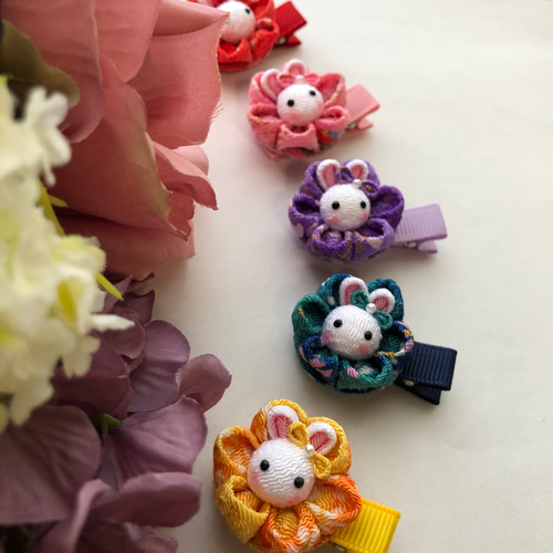 うさぎ紫お花♡ベビーヘアクリップ ヘアゴム うさぎ紫お花♡ベビーヘアクリップ ヘアゴム