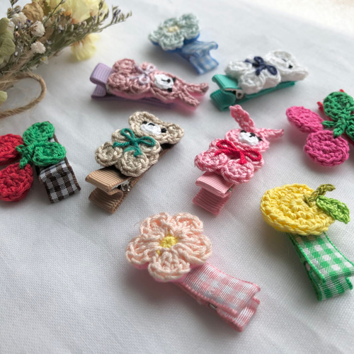 スイカくまさん♡うさぎさん♡ベビーヘアクリップ ヘアゴム