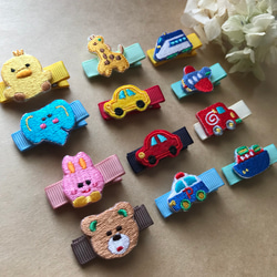 働く車☆ベビーヘアクリップ ヘアゴム 送料無料3点セット♩働く車ショベルカー・パトカー