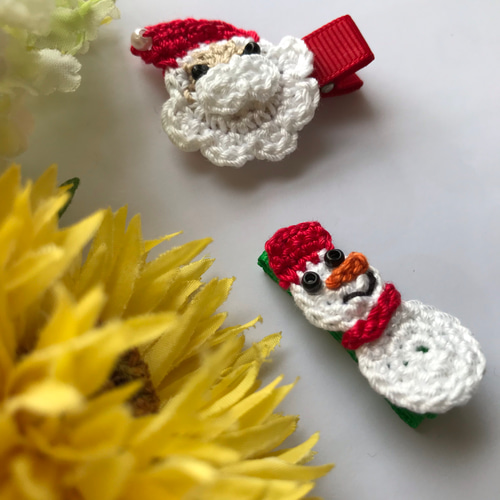 【雪だるま】ベビーヘアクリップ ヘアゴム 送料無料2つセット♩クリスマス雪だるまスノーマンのベビーヘア