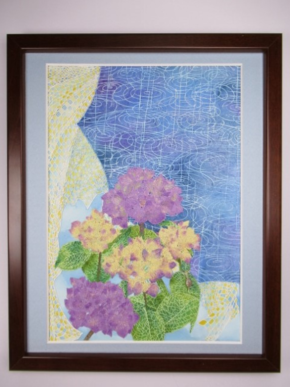 油絵 油彩 油彩画 絵 絵画【梅雨の水たまり白い紫陽花】 絵画