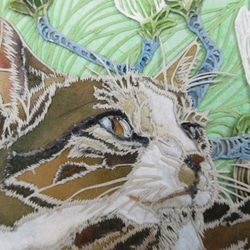｢春を待つ」　切り絵　猫　花　紙　２Lサイズ 3枚目の画像