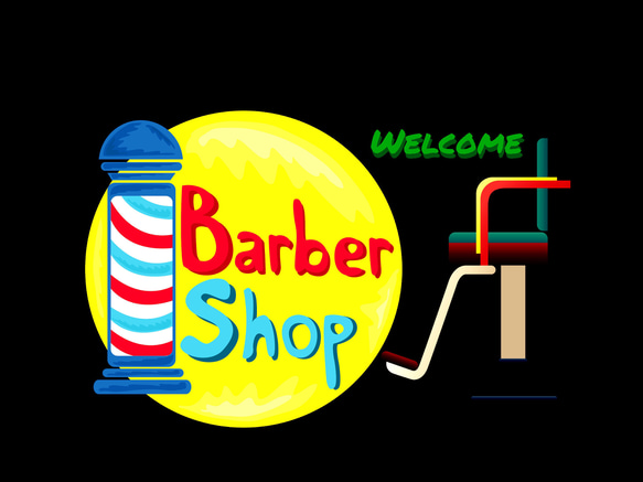 barber ロゴマークとチェアー SHOP名入れ無料 1枚目の画像