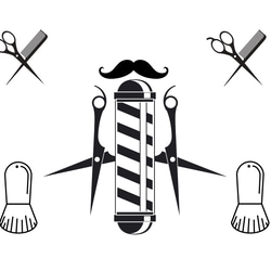 barbertoolとサインポール 白 SHOP名前入れ無料 イラスト