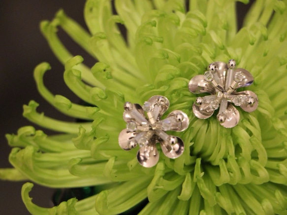 シルバークリスタルの花のイヤリング（透明の花） 4枚目の画像