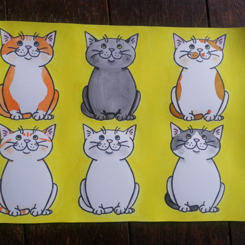 部屋が明るくなる猫軍団(原画) イラスト ニャオニャオ 通販｜Creema  