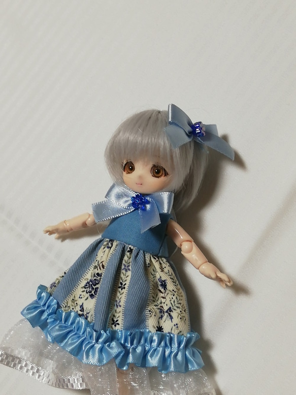 340様　ちびスト　服 ドール服 オビツ11サイズ 水色花柄ストライプ その他人形 雛市