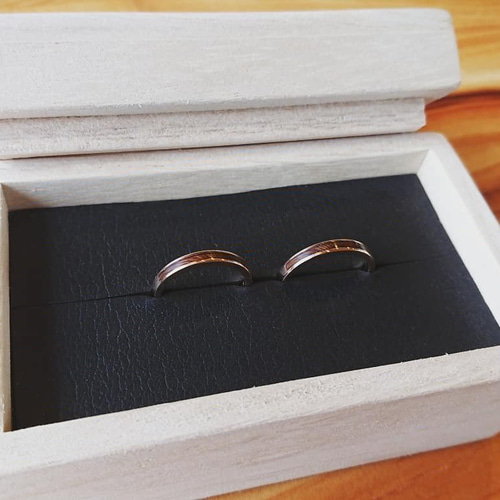 屋久杉ブライダルリング「添」細身タイプ（ピンクゴールド