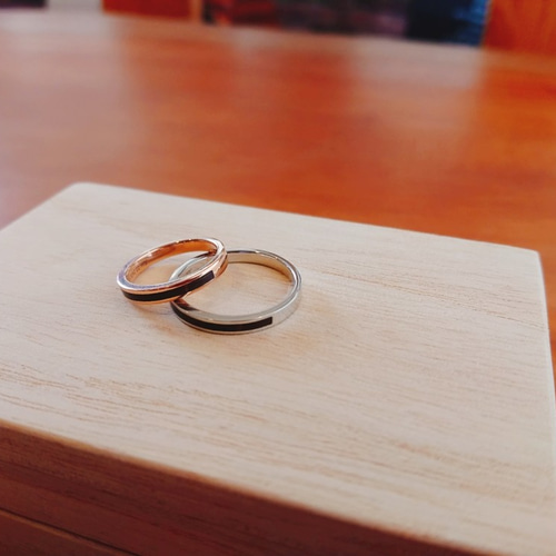 屋久杉ブライダルリング「添」細身タイプ（ピンクゴールド