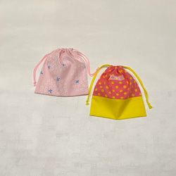 【送料込み】きんちゃく2枚セット 入園・入学・進級に！給食袋　道具袋　ピンク&ドット 3枚目の画像