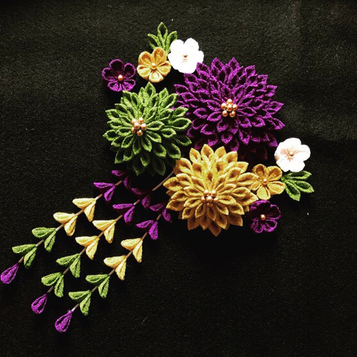 レトロ調 つまみ細工の大菊のかんざし ヘッドドレス（アクセサリー 