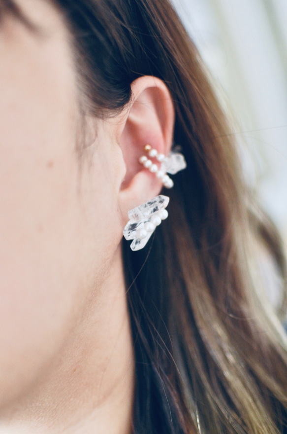 珍珠水晶耳環 第6張的照片